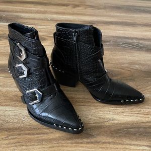 Gianni Bini Black Jeydda Croc Embossed Buckle Western Leather Boot